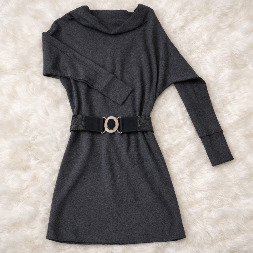 Vince ~ Gray Angora Cowl Neck Luxury Sweater Dress|Tunic - XS|belt not included